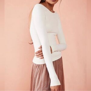 Free People Cream Long Sleeve Top